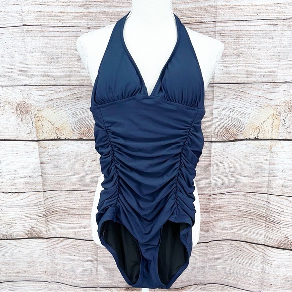 J. Crew Navy One Piece Halter Swimsuit Size 4 - Picture 10 of 12